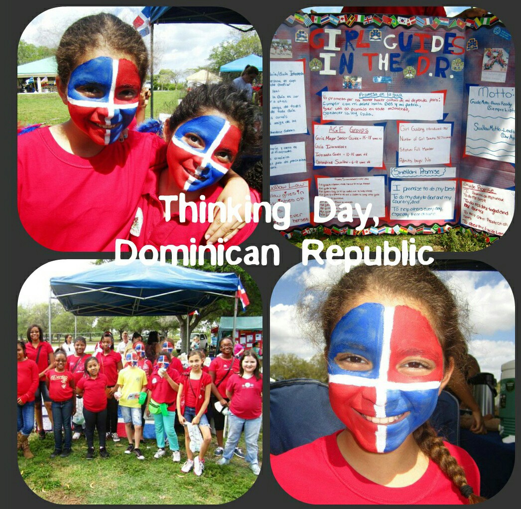 Primordial face painting of Dominican Republic flag at Girl Scout event.