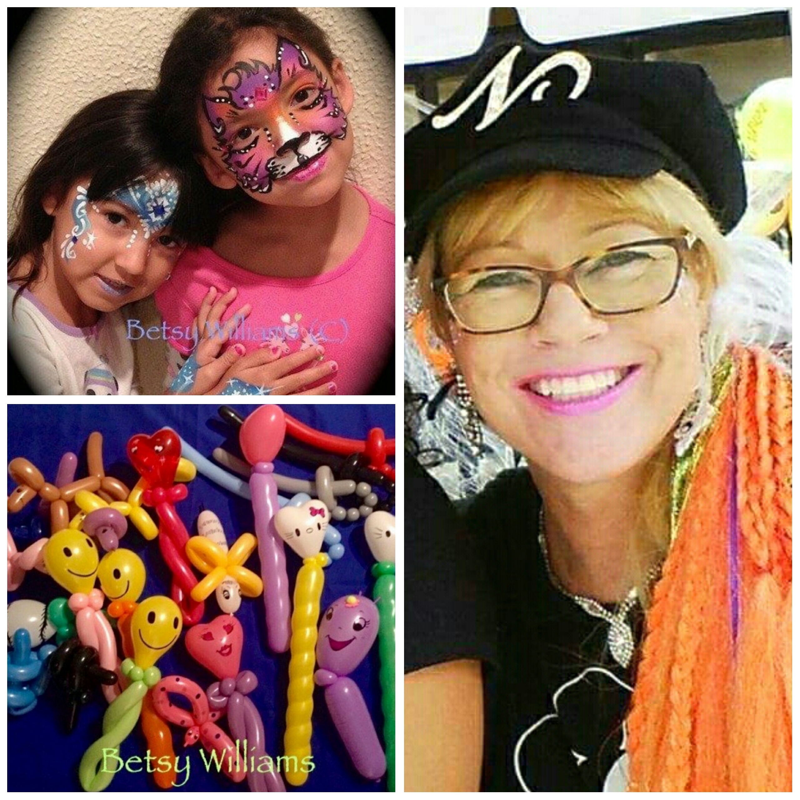 Betsy is an enthusiastic face painter, glitter tattoo artist, and balloon twister.